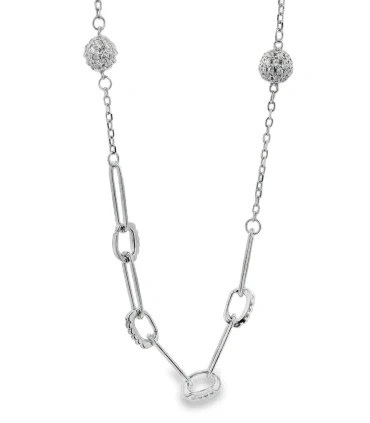 Vínculo Luminoso – Collar de Plata con Eslabones y Detalles Brillantes