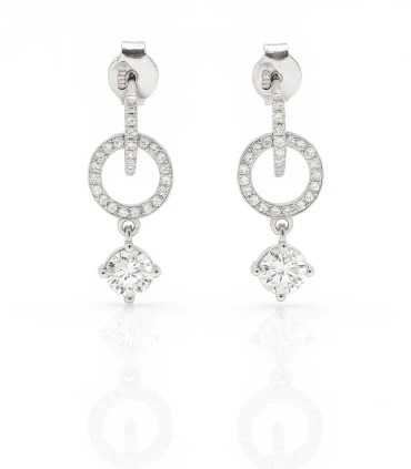 Círculo de Luz – Aretes de Plata con Circonias Colgantes