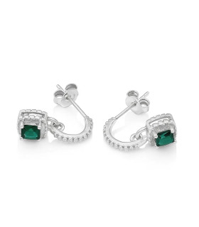 Esmeralda Moderna – Aretes de Plata con Piedra Verde y Circonias