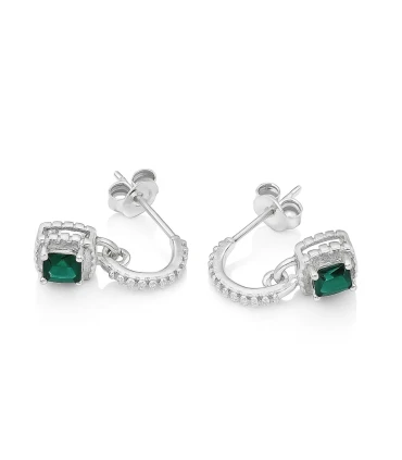 Esmeralda Moderna – Aretes de Plata con Piedra Verde y Circonias