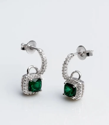 Esmeralda Moderna – Aretes de Plata con Piedra Verde y Circonias