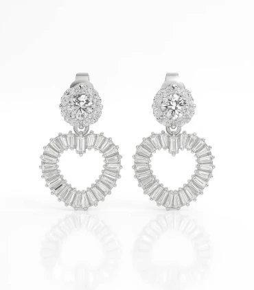 Corazón Radiante – Aretes de Plata con Zirconias Baguette