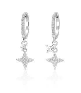 Estrellas del Alba – Aretes de Plata con Dije Doble de Estrella