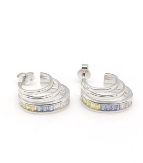 Aurora – Aretes de Plata con Circonias Multicolor y Diseño Espiral