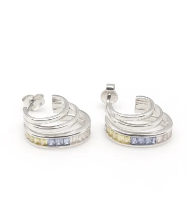 Aurora – Aretes de Plata con Circonias Multicolor y Diseño Espiral