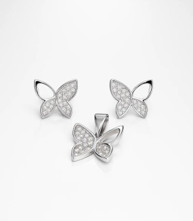 Set Mariposa de Luz – Aretes y Dije de Plata con Circonias