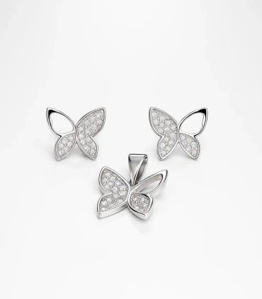 Set Mariposa de Luz – Aretes y Dije de Plata con Circonias