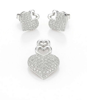 Set Doble Corazón – Aretes y Dije de Plata con Circonias