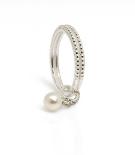 Perla de Luna – Anillo de Plata con Perla Colgante