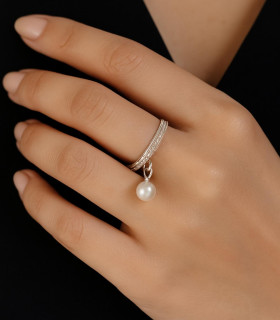 Perla de Luna – Anillo de Plata con Perla Colgante