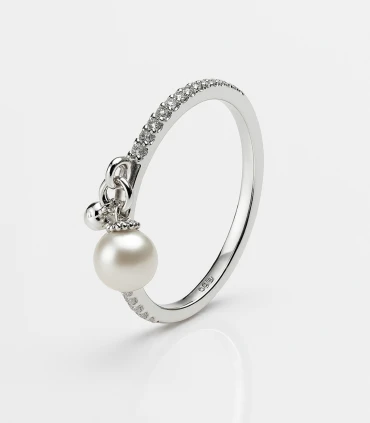 Perla Viva – Anillo de Plata con Detalle Colgante y Circonias