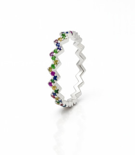 Ritmo de Color – Anillo de Plata Zigzag con Gemas Multicolor