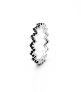 Sombra de Brillo – Anillo de Plata Zigzag con Piedras Negras