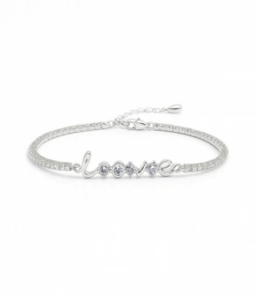 Brillo de Amor – Pulsera de Plata con Texto y Circonias