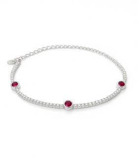 Rubí Brillante – Pulsera de Plata con Circonias y Detalles Rojos
