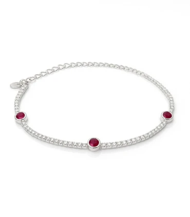 Rubí Brillante – Pulsera de Plata con Circonias y Detalles Rojos