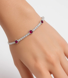 Rubí Brillante – Pulsera de Plata con Circonias y Detalles Rojos