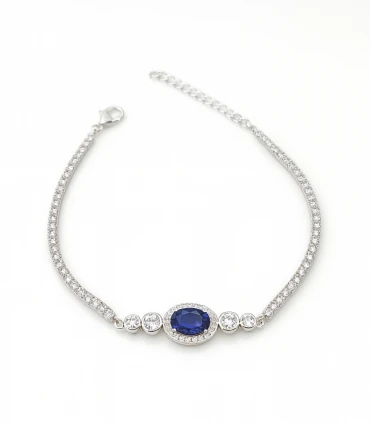 Cielo Nocturno – Pulsera de Plata con Zafiro Azul y Circonias