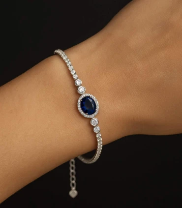 Cielo Nocturno – Pulsera de Plata con Zafiro Azul y Circonias